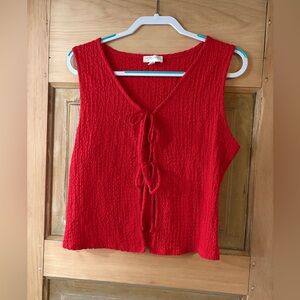 See You Monday Vibrant Red Textured Sleeveless Blouse